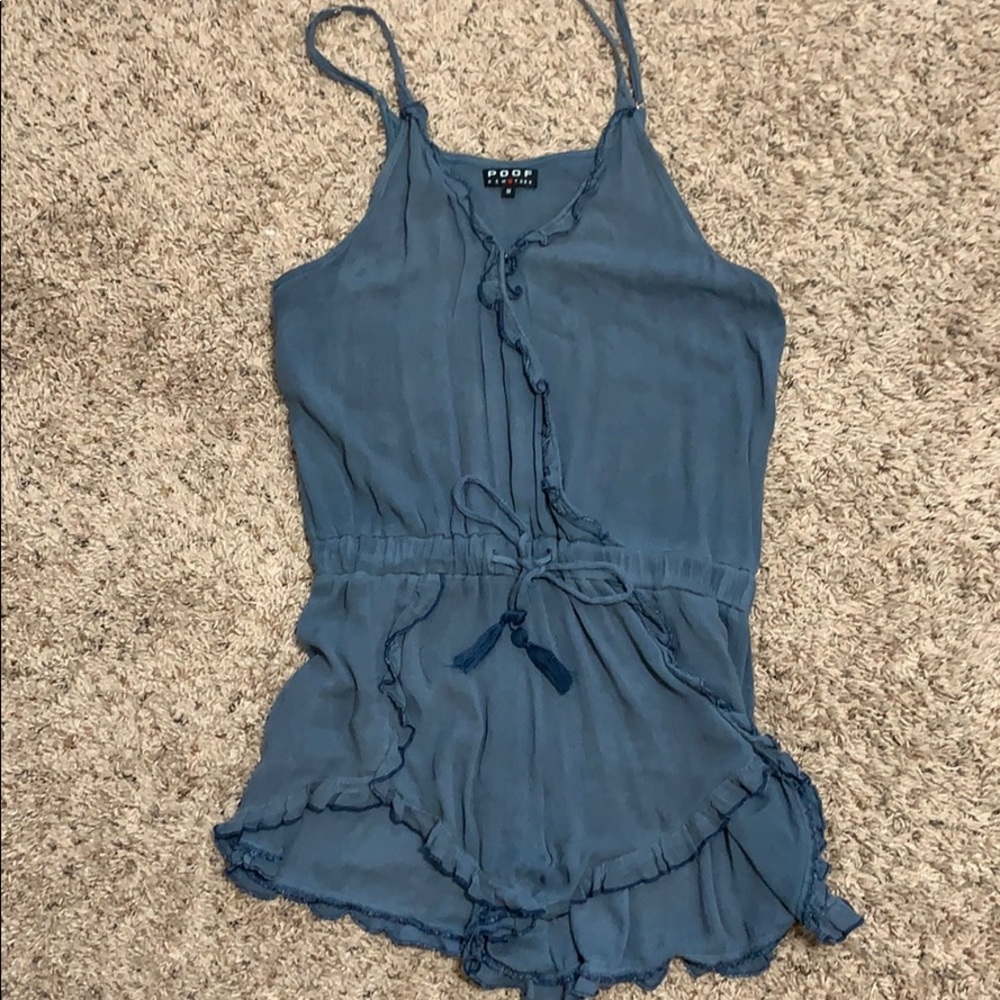 Teal Blue Ruffle Lightweight Romper
